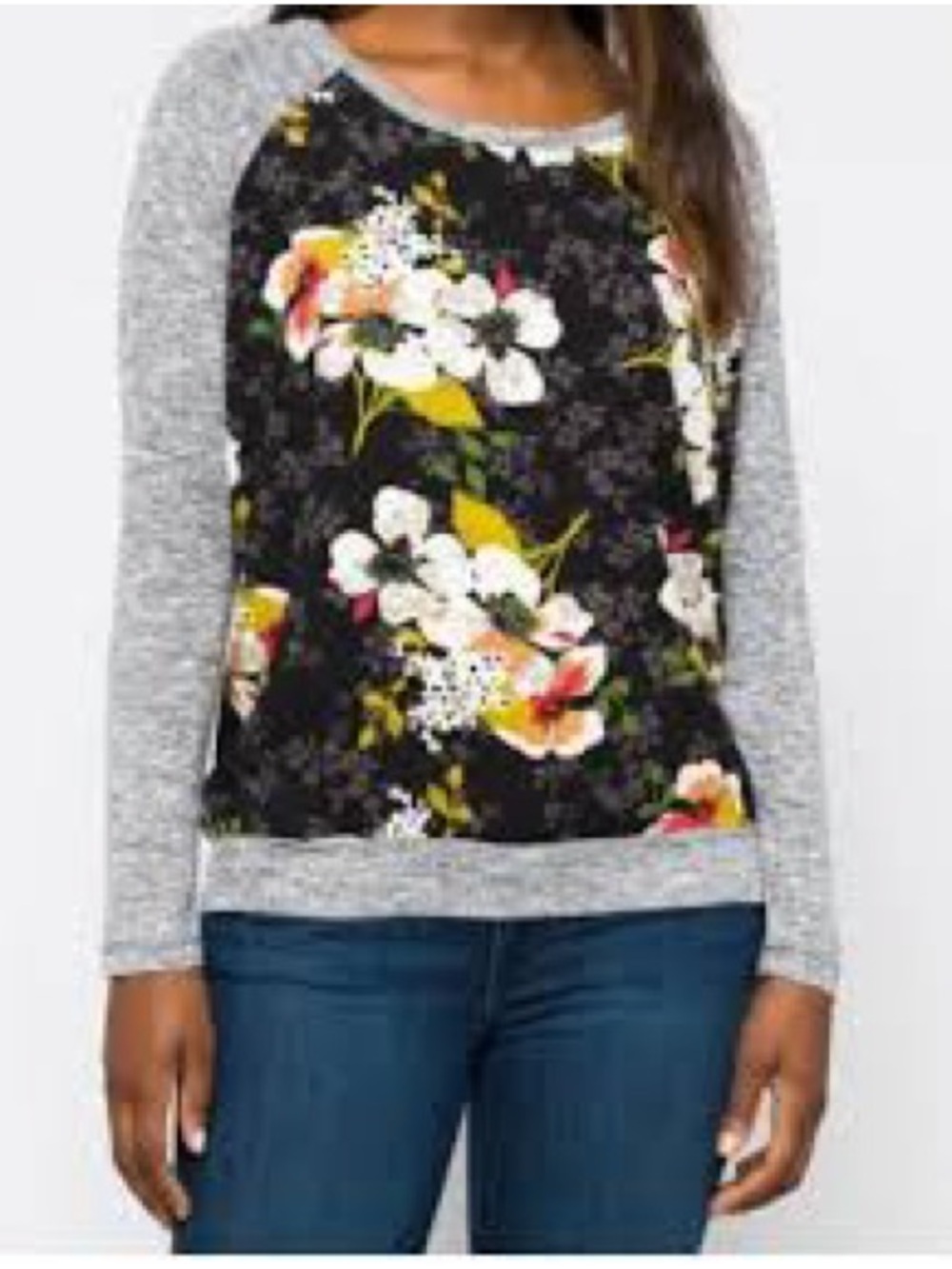 KUT from the Kloth Benter Mixed Media Black Floral Long Sleeve Top Size XXL